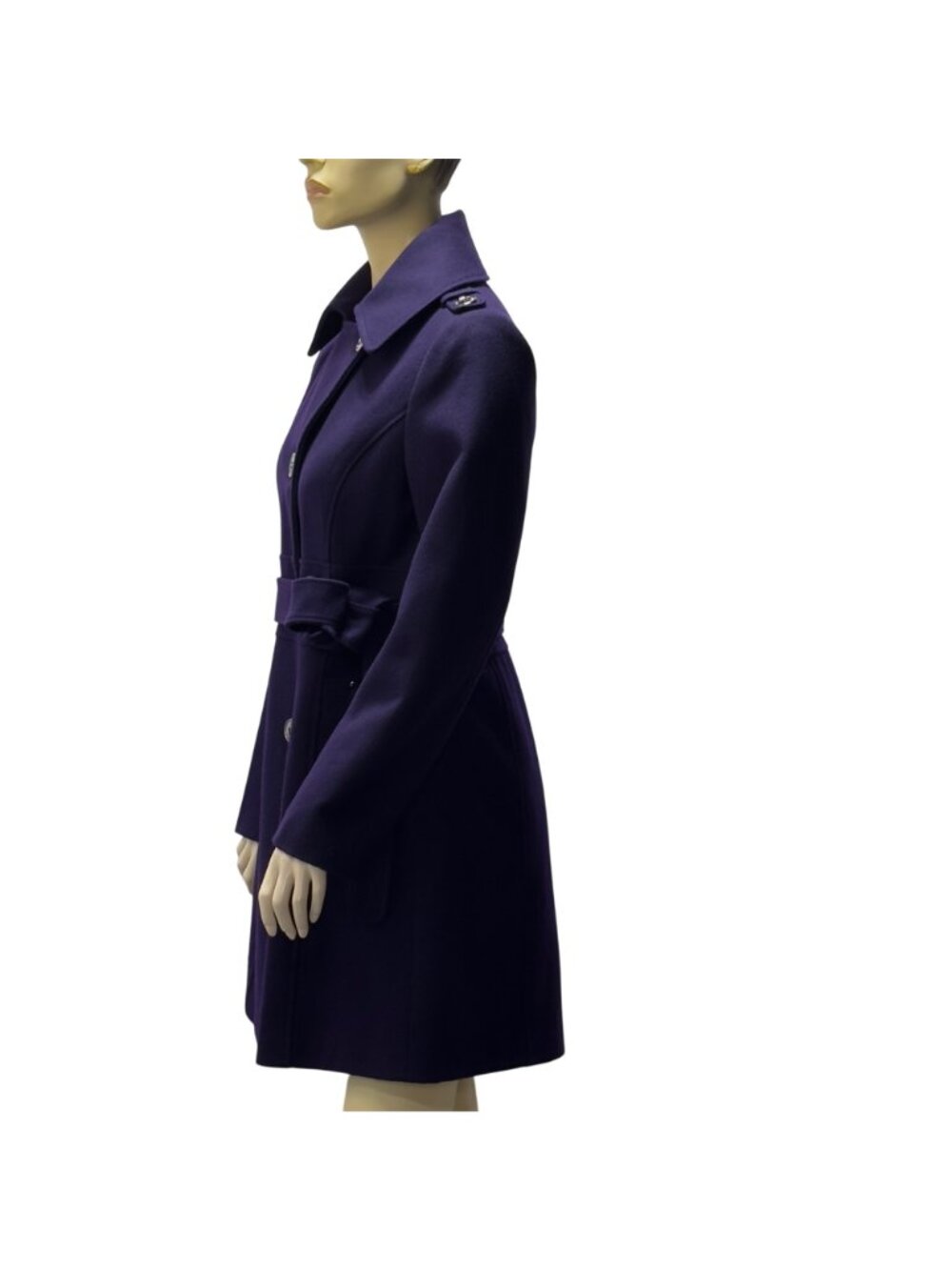 Kenneth Cole Women's Belted Trench OverCoat Wool Blend Purple  Size 10 - Picture 4 of 16